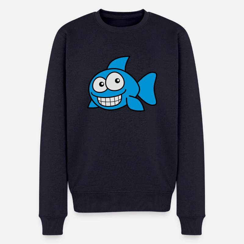 grin_fish_3c - Männer Premium Bio Pullover - Navy