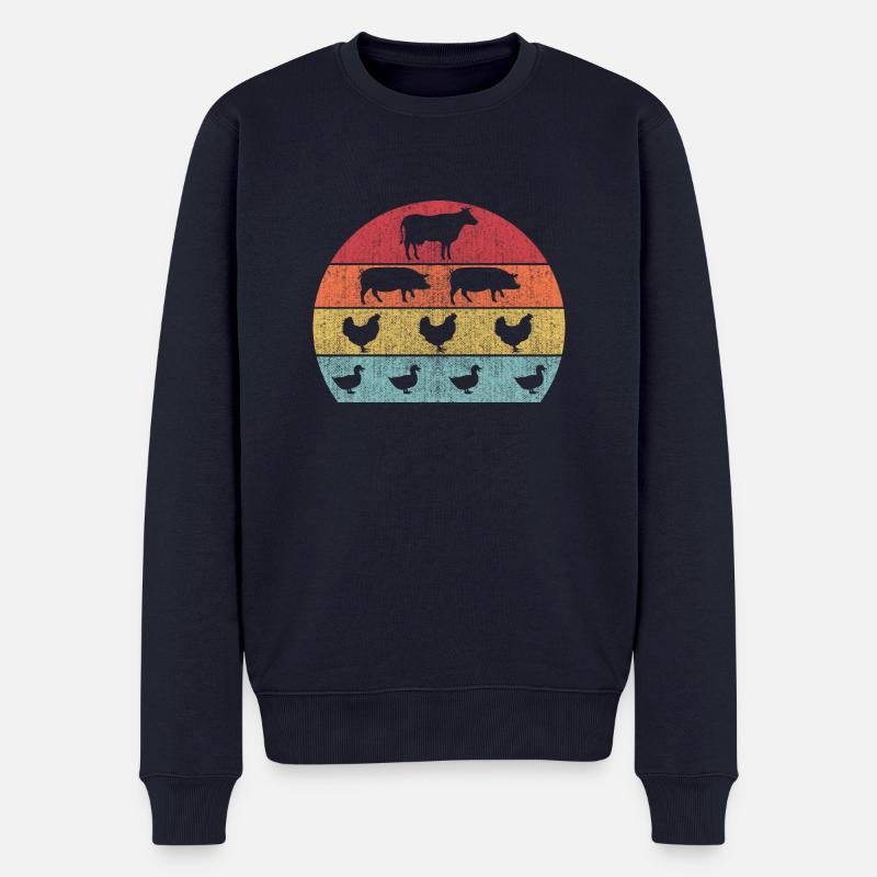 Animal retro, Bauernhof Tiere - Männer Premium Bio Pullover - Navy