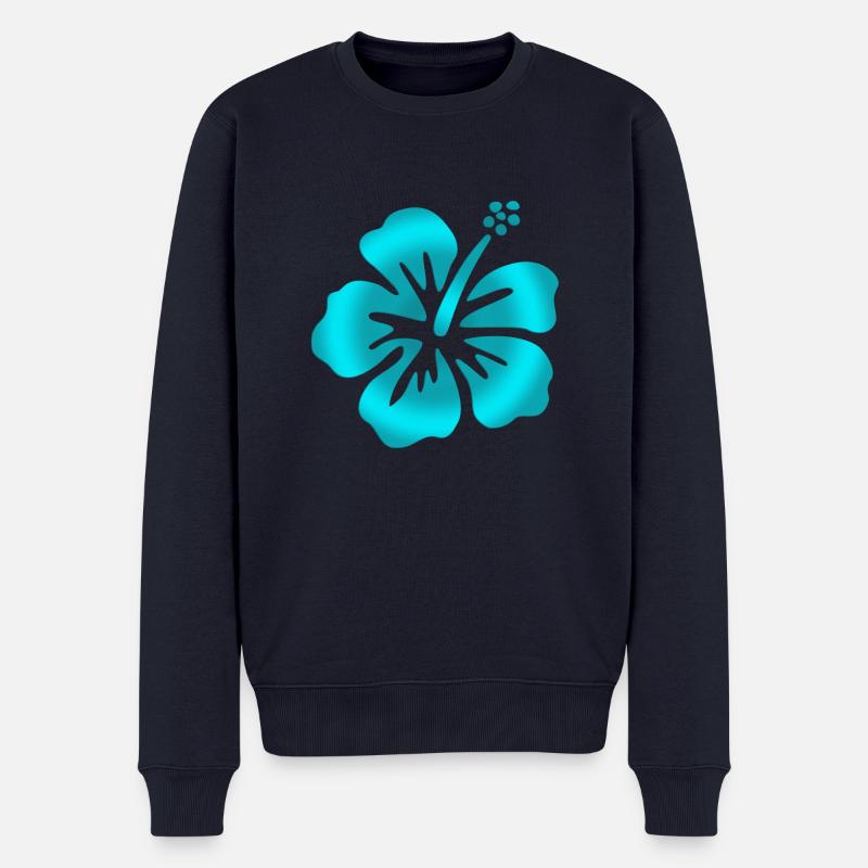 Hibiscus Türkis - Männer Premium Bio Pullover - Navy