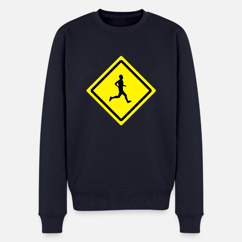 runner roadsign - Männer Premium Bio Pullover - Navy