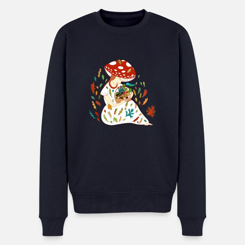 Herbst Pilz Glücksbringer - Männer Premium Bio Pullover - Navy