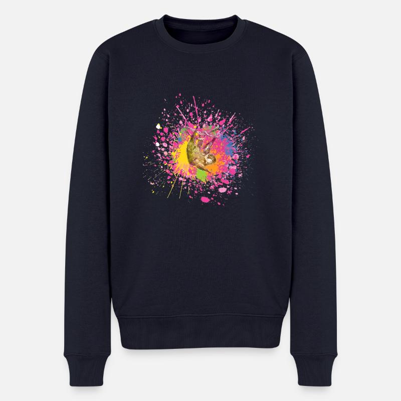 Faultier / Sloth Splatter Tier - Männer Premium Bio Pullover - Navy