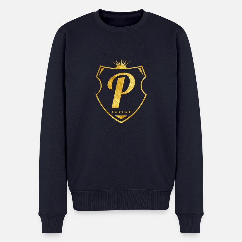 p buchstabe gold - Männer Premium Bio Pullover - Navy