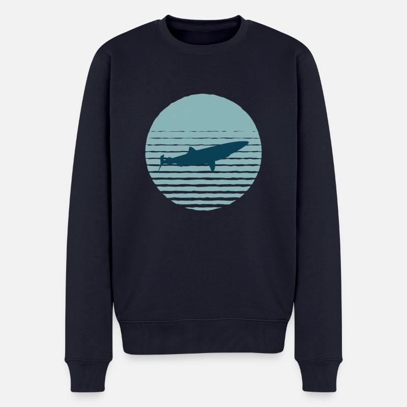 Hai im Wasser - Männer Premium Bio Pullover - Navy