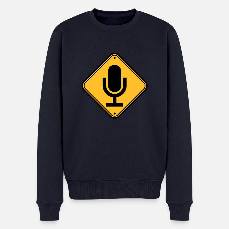 Schild Hinweis Mikrofon - Männer Premium Bio Pullover - Navy