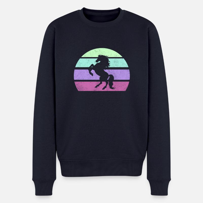 Pferd Retro - Männer Premium Bio Pullover - Navy