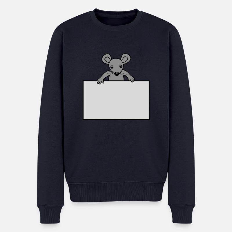 Maus mit Schild - Männer Premium Bio Pullover - Navy