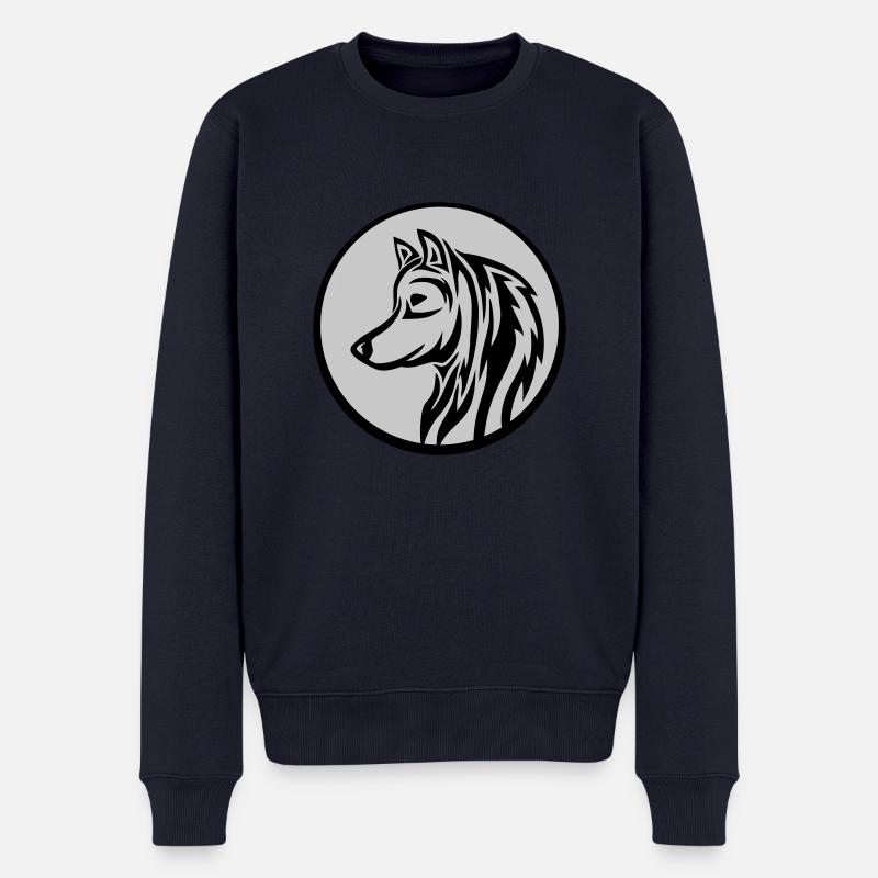 Rund Wolf Tattoo - Männer Premium Bio Pullover - Navy