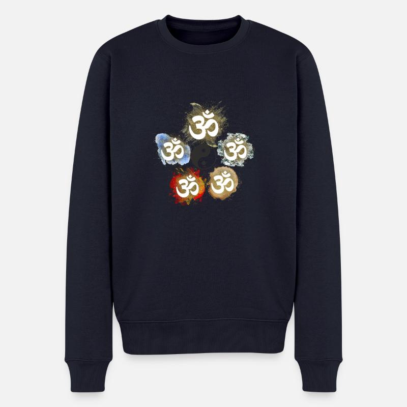 OM Elements Feu Terre Air Métal Eau Yin Yang - Pull Premium bio Homme - bleu marine