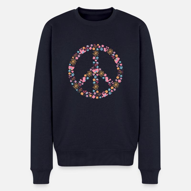 Peace Floral - Männer Premium Bio Pullover - Navy
