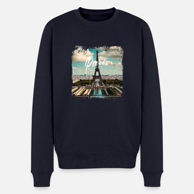 Paris Eiffelturm casual style - Männer Premium Bio Pullover - Navy