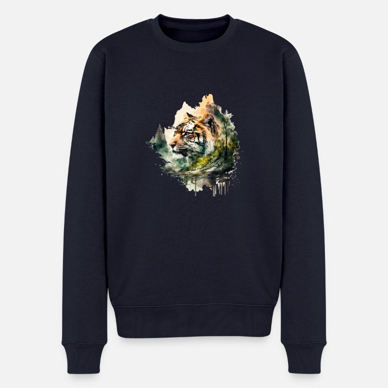 Der Tiger - Männer Premium Bio Pullover - Navy