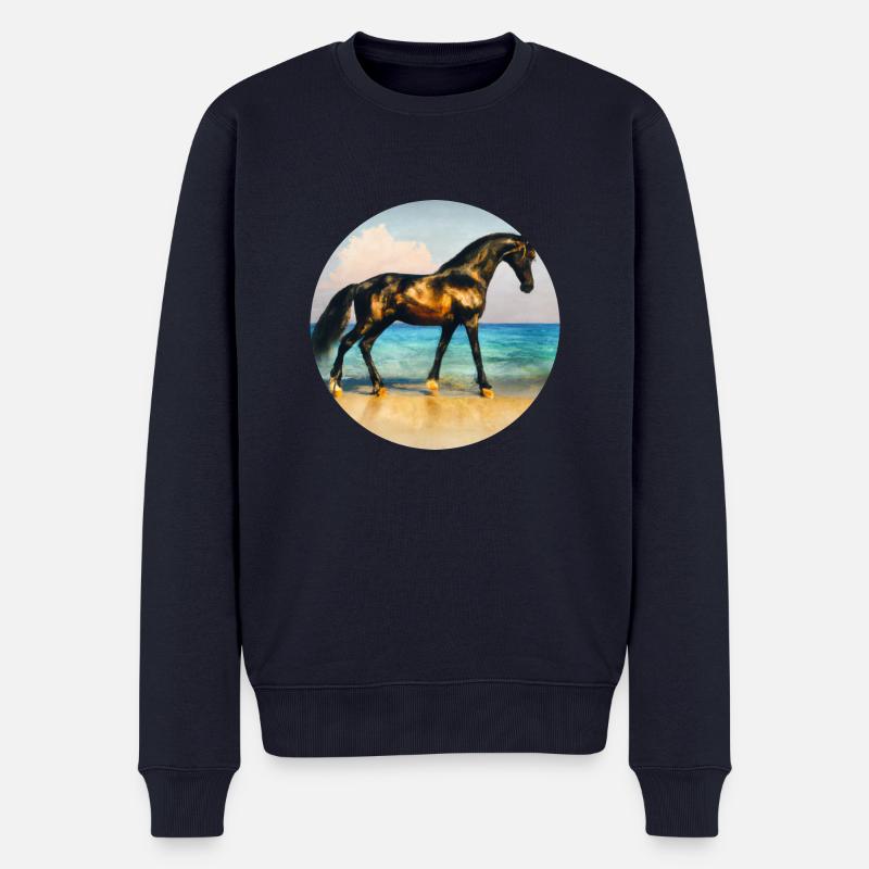Goldener schwarzer Hengst - Männer Premium Bio Pullover - Navy