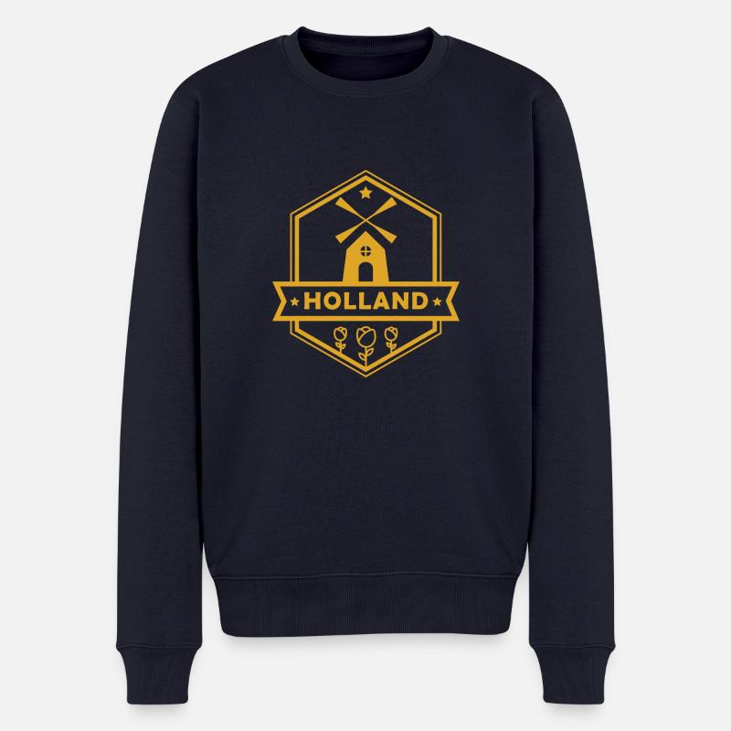 Holland-Logo mit Mühle und 3 Tulpen - Männer Premium Bio Pullover - Navy