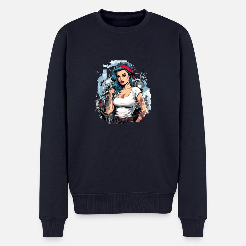 Eléonore pinup mécanicienne - Pull Premium bio Homme - bleu marine