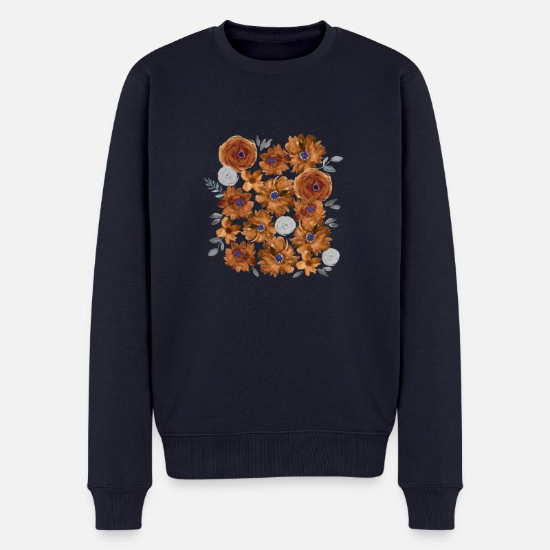 Fröhliche Herbst Aquarellblumen in Terrakotta - Männer Premium Bio Pullover - Navy