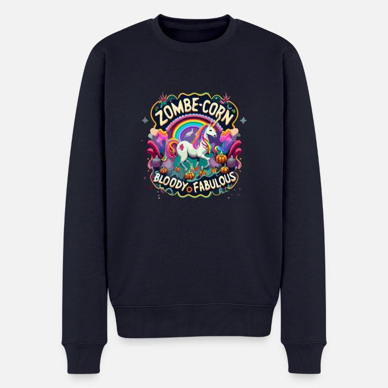 Halloween: Zombie-Einhorn mit Schriftzug - Männer Premium Bio Pullover - Navy