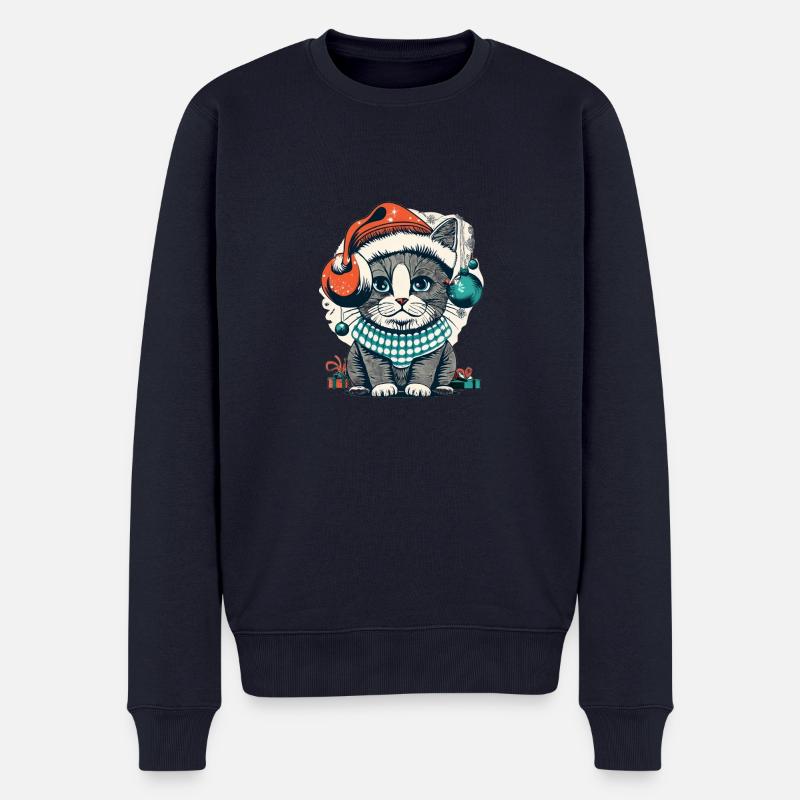 Weihnachts Katze - Männer Premium Bio Pullover - Navy