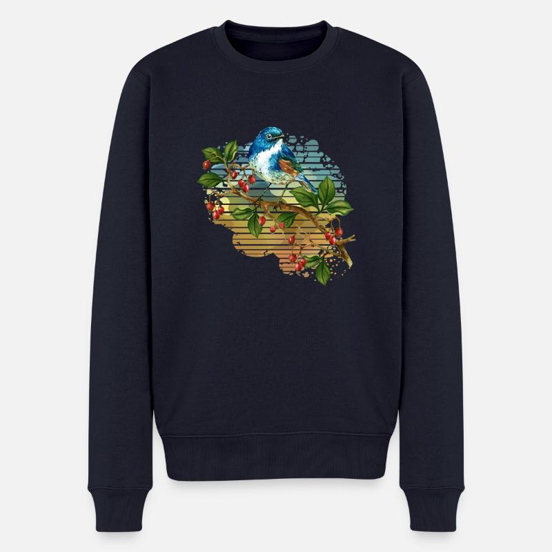 Bunter Vogel - Männer Premium Bio Pullover - Navy