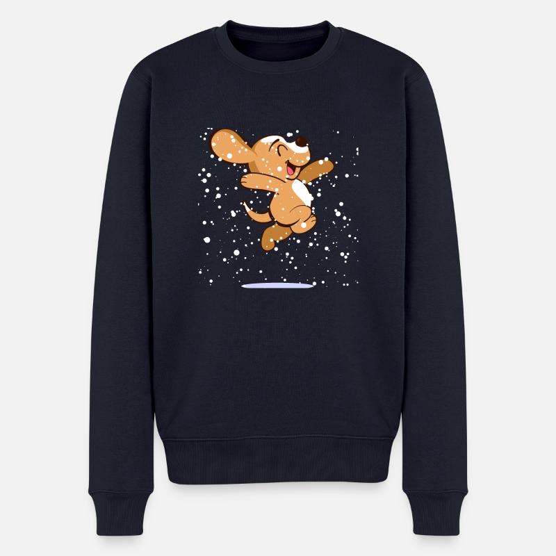 Glücklicher Beagle im Schnee - Männer Premium Bio Pullover - Navy