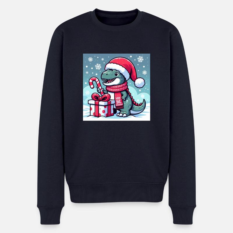 Weihnachtlicher T-Rex - Männer Premium Bio Pullover - Navy
