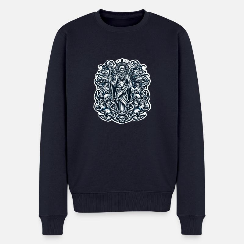 Œuvre d’art énigmatique de sorcier et de crânes - Pull Premium bio Homme - bleu marine