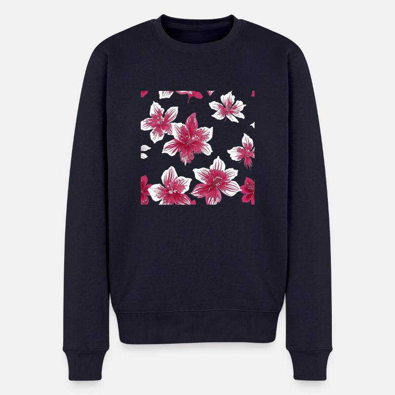 Hawaiianische Blumen - Männer Premium Bio Pullover - Navy