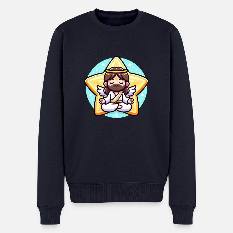 Jésus mignon méditant - Pull Premium bio Homme - bleu marine