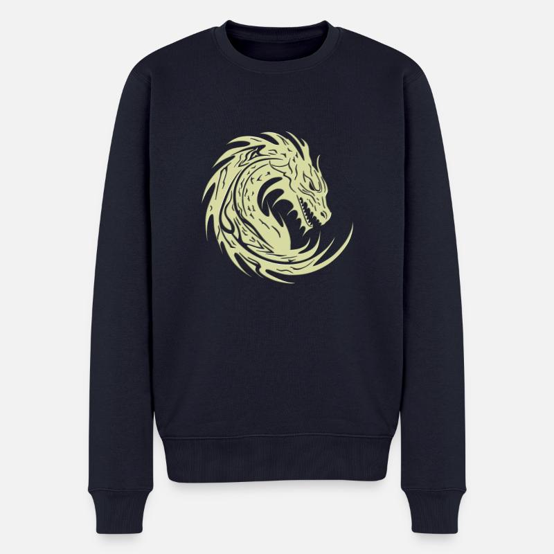 Fantasy Drache Anime Drachenkopf Mythisches Reptil - Männer Premium Bio Pullover - Navy