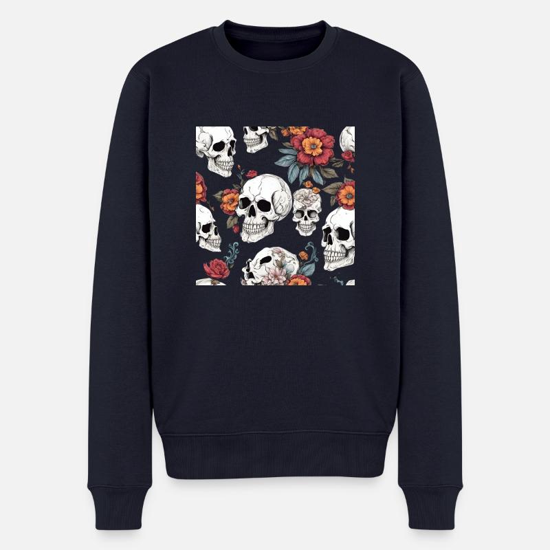 Totenkopf und Blumen - Männer Premium Bio Pullover - Navy
