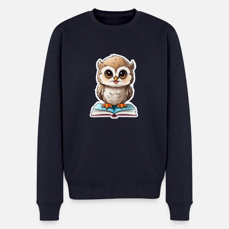 Eule lesen Bücher - Männer Premium Bio Pullover - Navy