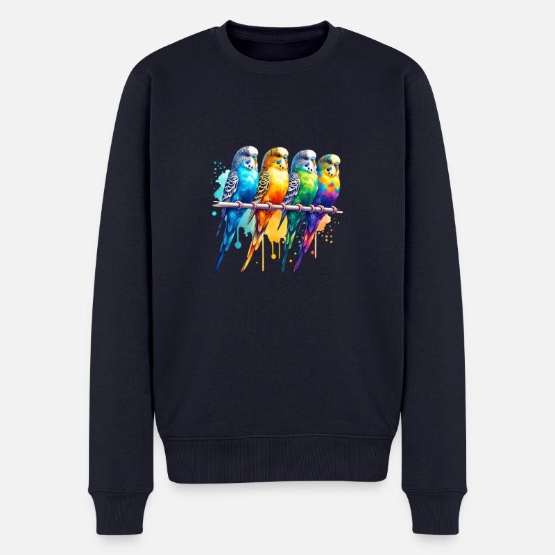 Bunte süße Wellensittiche - Männer Premium Bio Pullover - Navy