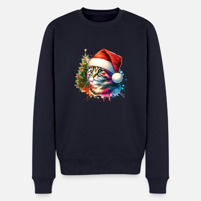 Süße Katze Weihnachten - Männer Premium Bio Pullover - Navy