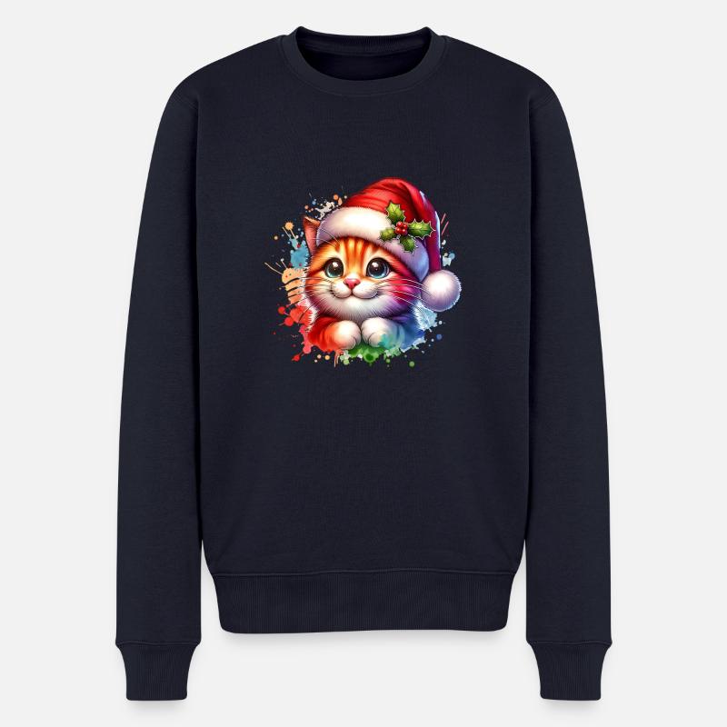Chat mignon Noël - Pull Premium bio Homme - bleu marine