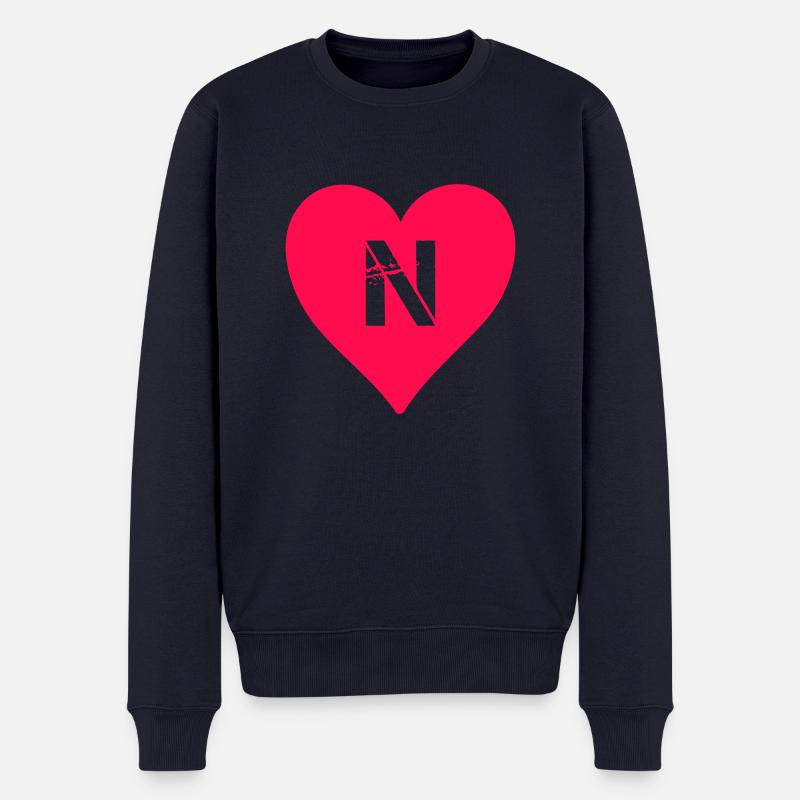 herz buchstabe N - Männer Premium Bio Pullover - Navy