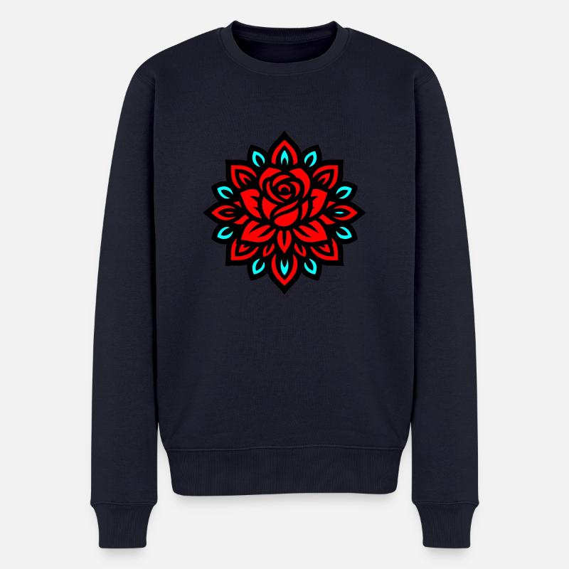 Rose Mandala Blume - Männer Premium Bio Pullover - Navy