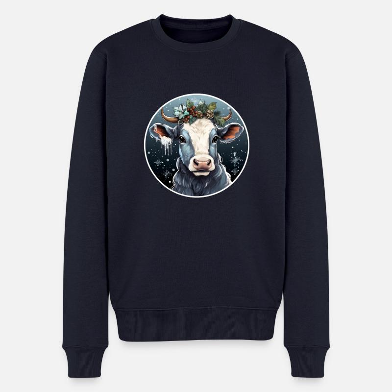 Frostige Weihnachts-Kuh - Männer Premium Bio Pullover - Navy