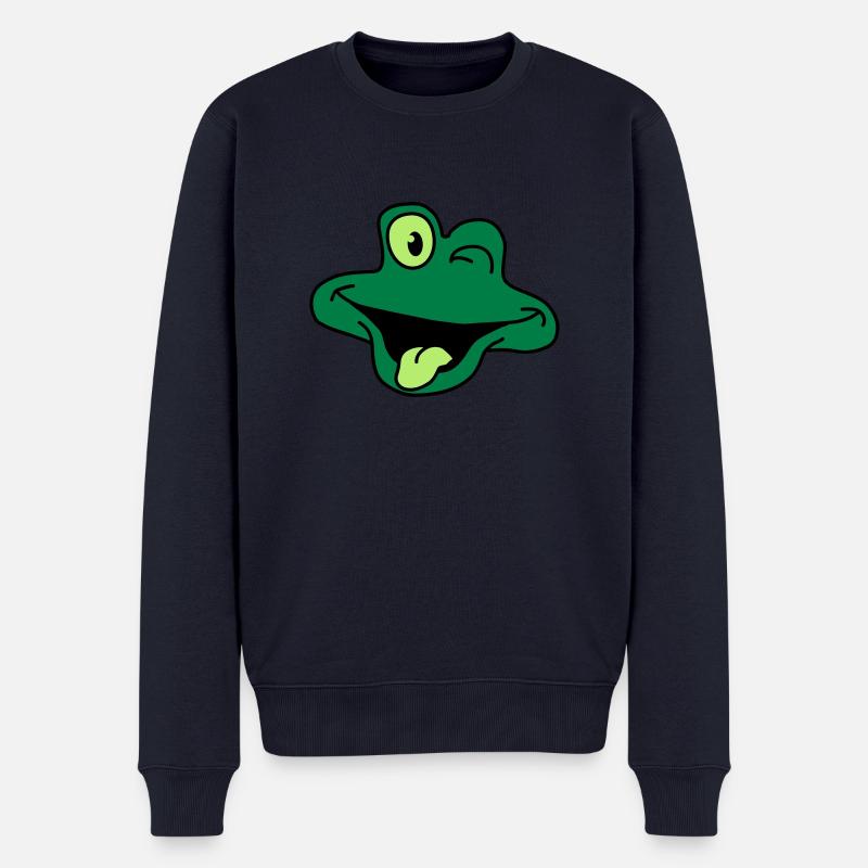 Cheeky Comic Frog Face - Männer Premium Bio Pullover - Navy