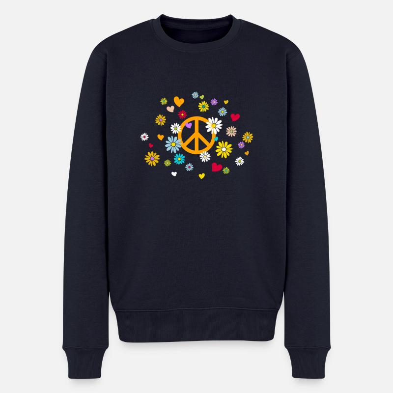 Peacezeichen Blumen Herz flower power Valentinstag - Männer Premium Bio Pullover - Navy