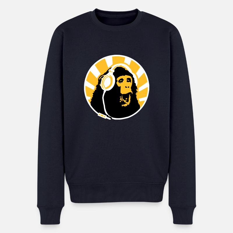 Monkey with Headphones - Pull Premium bio Homme - bleu marine