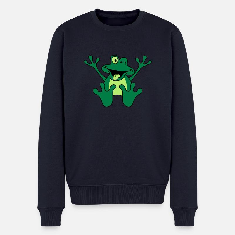 Funny Sitting Comic Frog - Männer Premium Bio Pullover - Navy