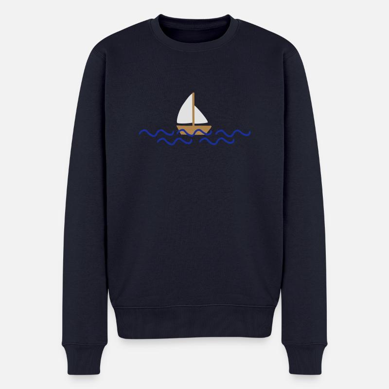 Schiff mit Wellen - Männer Premium Bio Pullover - Navy
