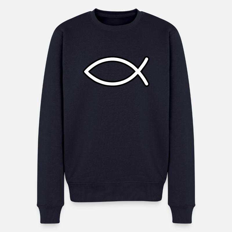 Jesus Fisch Symbol - Männer Premium Bio Pullover - Navy