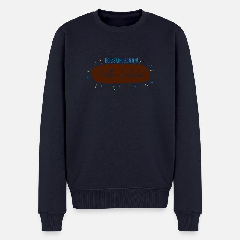 Tschüss_Kiga_bunt - Männer Premium Bio Pullover - Navy