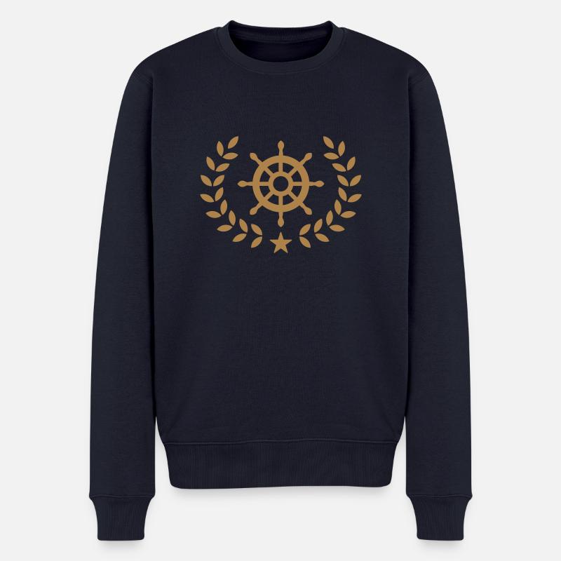 Steuerrad, Lorbeerkranz, Kranz, Boot, Steuermann - Männer Premium Bio Pullover - Navy