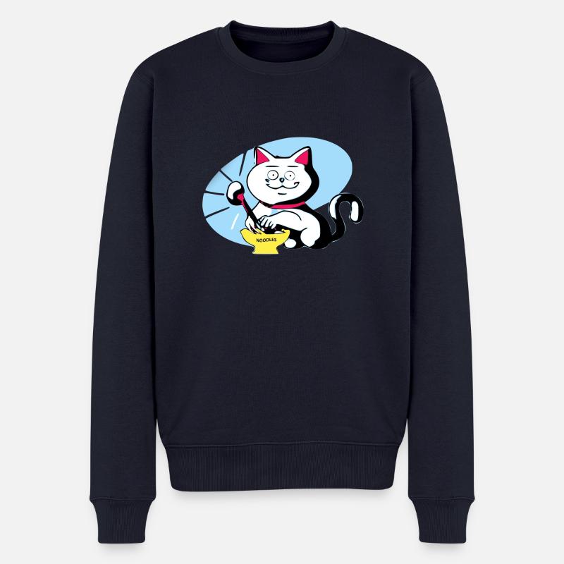 Katze und Ramen - Männer Premium Bio Pullover - Navy