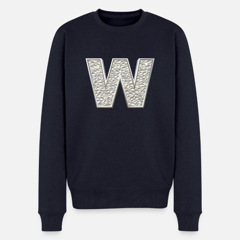 W, letter, initial, monogram, - Men's Premium Organic Jumper - navy