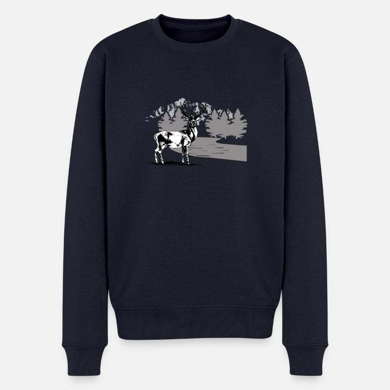 Hirsch - Männer Premium Bio Pullover - Navy