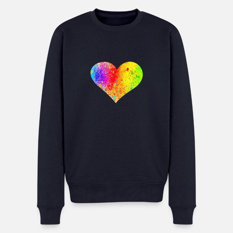 Regenbogen Herz - Männer Premium Bio Pullover - Navy