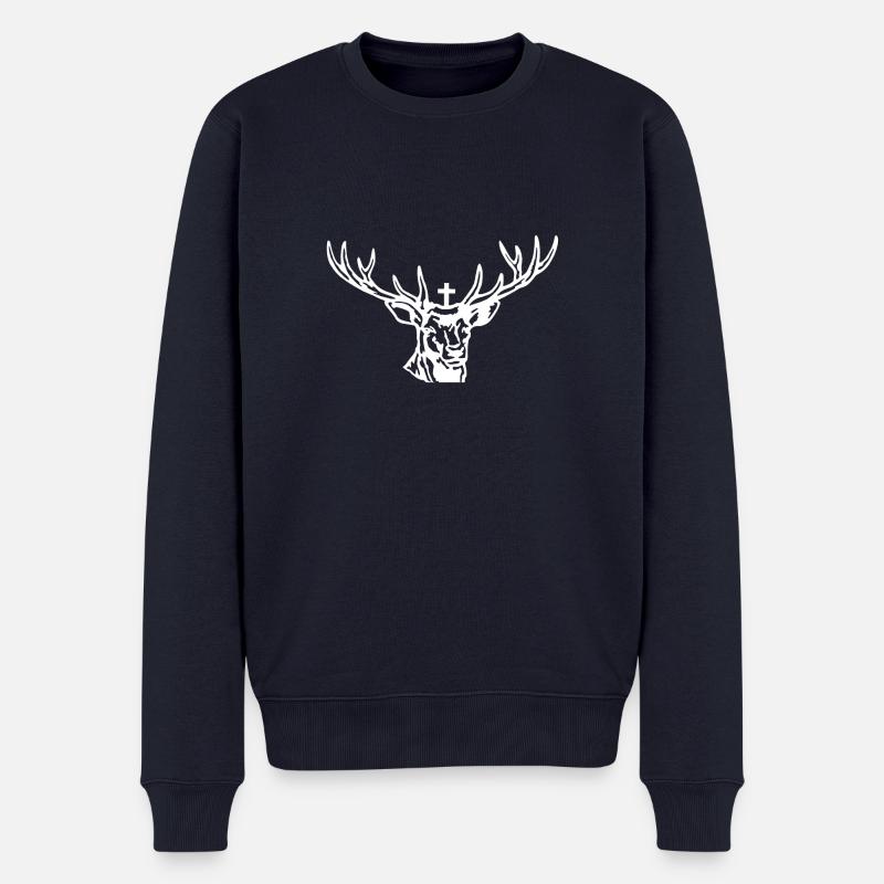Hirschgeweih Hirschkopf - Männer Premium Bio Pullover - Navy